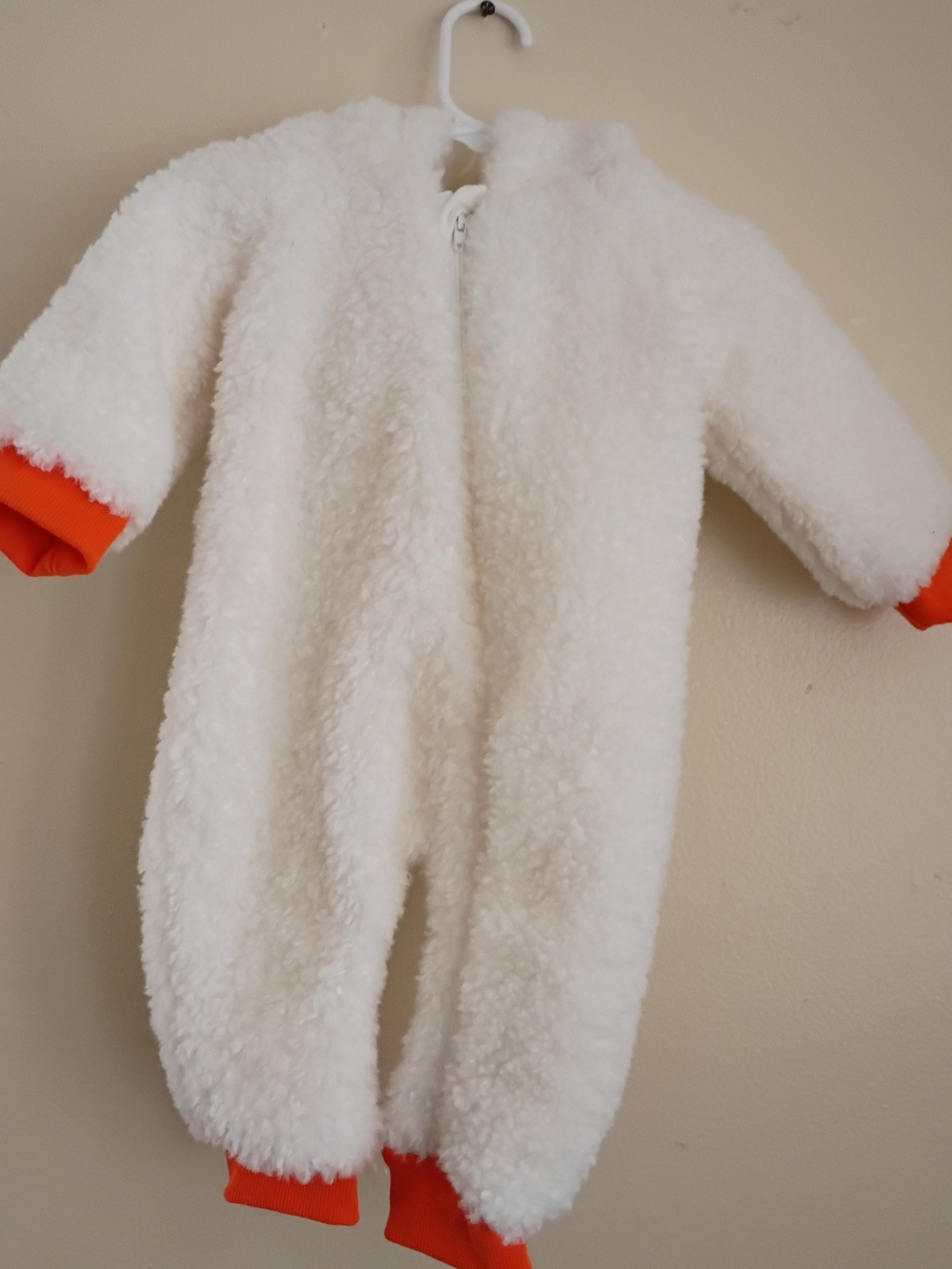 Kids White Sherpa One-Piece Bodysuit with Orange Trim